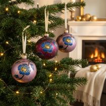 Artikel Kerstballen glas paars kerstboomballen bloem Ø8cm 6st