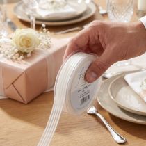 Artikel Organza lint met strepen, cadeaulint, wit, 15 mm, 20 m