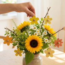 Artikel Houten bloemen hangdecoratie hout zomerdecoratie geel 4,5cm 24 st