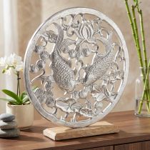 Artikel Decoratieve ring metaal houten voet zilver lotus koi decoratie Ø32cm