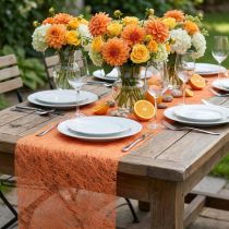 Artikel Decoratieve tafelloper van non-woven materiaal, oranje, 23 cm breed, 25 m lang