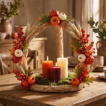 Artikel Natuurlijke decoratieve strokroon, strokrans Ø50cm, creatieve natuurlijke krans, DIY tafel- en hangdecoratie, 55cm