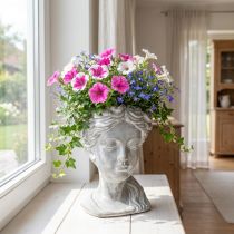 Artikel Plantenkop betonnen plantenbak vrouwenhoofd white washed H34cm