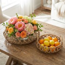Artikel Set van 2 decoratieve manden, metaal, natuurlijke look, gevlochten kom met handvat, bruinbeige, Ø38/29cm