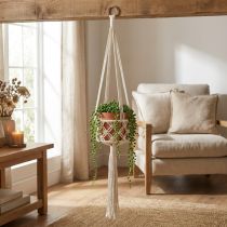 Artikel Macramé Hangende Decoratie Boho Stijl Ø12cm H79cm Crème - Hangende Plantenbak Wanddecoratie