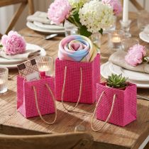 Artikel Cadeauzakjes met hengsels papier roze geel groen textiellook 10,5cm 12st