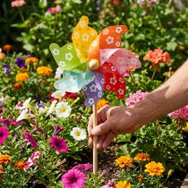 Artikel Tuinsteker windmolen pinwheel tuindecoratie kleurrijk Ø31cm H75cm