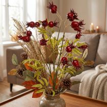 Artikel Rozenbottels kunstdecoratieve takken met 7 vruchten donkerrood 48cm