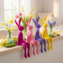 Artikel Paashaasjes voor op een plank, fluweelachtig, diverse kleuren, 36 cm, 4 stuks