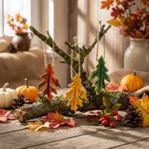 Artikel Decoratief bladerenhout om kleurrijke herfstdecoratie op te hangen 6.5×4cm 12st