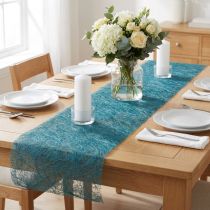 Artikel Deco fleece Sizoweb tafelloper petrol blauw 30cm 5m