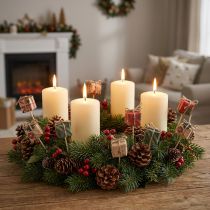Artikel Bloemplug cadeau rood groen beige naturel 3,5cm 12 st