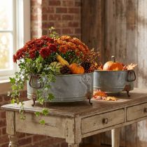 Artikel Decoratieve kom met voet metalen handvat roest 42/46,5cm set van 2