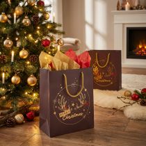Artikel Cadeautas kerstgewei bruin/goud 18x10x23cm 2 stuks