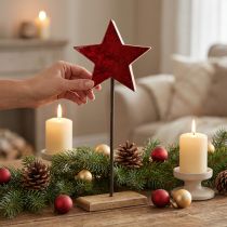 Artikel Sterdecoratie naturel rood met staaf op voet 20x9,5x50cm