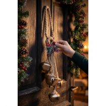 Artikel Grote gouden kerstbellen met strik en dennentakken, feestelijke deur- en kamerdecoratie, 51 cm