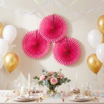 Artikel Feestdecoratie honingraat papier bloem roze Ø40cm 4st