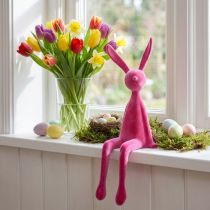 Artikel Konijn voor op een plank, fluweelachtig, zittend paashaasje, roze, 56 cm