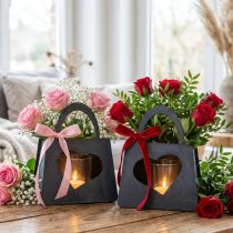 Artikel Lantaarn Metalen Decoratie Zak met Hart Antraciet H18cm 2st