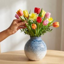 Artikel Keramische vaas geglazuurd blauw en wit gevlochten look H18,5cm