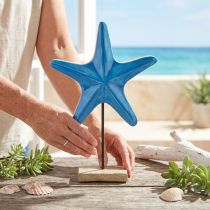 Artikel Decoratieve zeester op voet hout naturel blauw Ø22cm H32cm