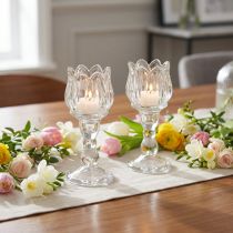 Artikel Theelichthouder tulp theelicht glas met voet helder Ø7cm H16cm 2st
