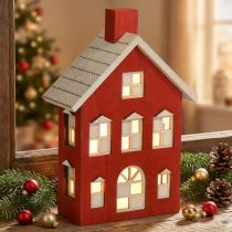 Artikel Houten huisdecoratie lichthuisje hout rood en wit voor batterij H19,5cm