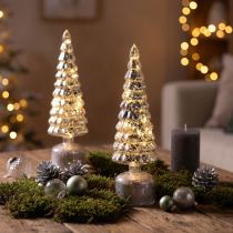 Artikel LED kerstboom draaiend groen zilver H34cm 2 stuks