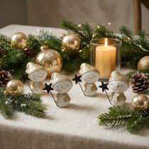 Artikel Decoratiefiguur sneeuwpop wit/goud 7,5cm 4st