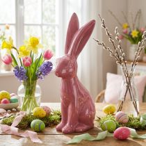 Artikel Paasdecoratie: glanzend keramisch konijnfiguur voor Pasen en de lente, 37 cm.