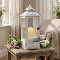 Artikel Decoratieve lantaarn vintage met lade wit 20×20cm H51cm
