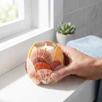 Artikel Nautische theelichthouder, lantaarn, echte schelpen, decoratie voor de badkamer, vakantiesfeer, 12 cm