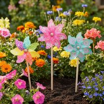 Artikel Pinwheel roze turquoise kleurrijke zomerdecoratie Ø15cm H48cm 3st