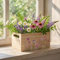 Artikel Klein houten doosje, houten krat, bloemen, vlinder, 30x18 cm