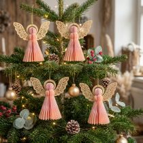 Artikel Engel Papieren Ornamenten Kerstmis Abrikoos Goud 12cm Set van 4