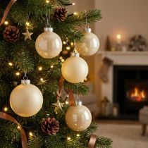 Artikel Kerstboomballen glas kerstballen crème mix Ø6cm 24 st