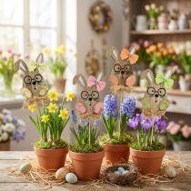 Artikel Bloemenplug houten Paashaas met glaasjes 8,5cm 12 st