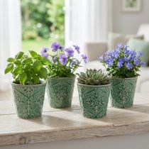 Artikel Plantenbak keramiek craquelé glazuur groen Ø7cm H8cm 4 st