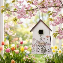 Artikel Hangdecoratie lentedecoratie vogelhuisje decoratie nestkast groen wit 19cm