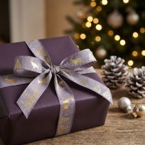 Artikel Cadeaulint lavendel goud Kerst hert 25mm 15m