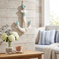 Artikel Decoratief anker wit blauw maritiem decoratie om op te hangen H58,5cm