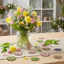 Artikel Houten bloemen strooidecoratie bloemen groen/roze/blauw/naturel Ø3,5–5cm 72 st