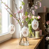 Artikel Deco hanger glas deco eieren konijn met bril glitter 5x8cm 6st
