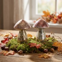 Artikel Decoratieve paddestoelen roze herfstdecoratie glas Ø9cm H13,5cm 2st