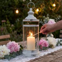 Artikel Deco Lantaarn Shabby Chic Lantaarn Wit Metaal Ø15cm H46cm