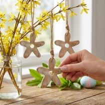 Artikel Houten bloem met patroon, lente, houten hanger natuur, wit H10cm 6st