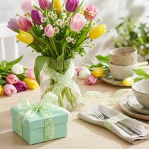 Artikel Organza lint groen met bloemen 20mm 20m