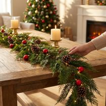 Artikel Groene Thuja-sparrenkrans met fruit, decoratief hangend ornament, kerstversiering, feestelijke kunstkrans, 175 cm lang