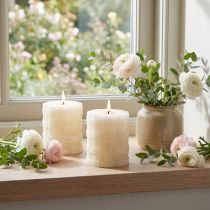 Artikel Witte rustieke pilaarkaarsen 80/65 set van 2 veilige vintage decoratie