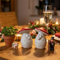 Artikel Paddenstoelen om te decoreren, oudejaarsdecoratie, bospaddenstoelen, betondecoratie rood, wit H10cm B12.5cm 2st